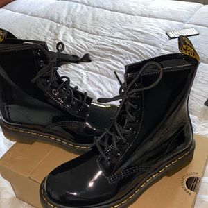 Black patient leather combat boots